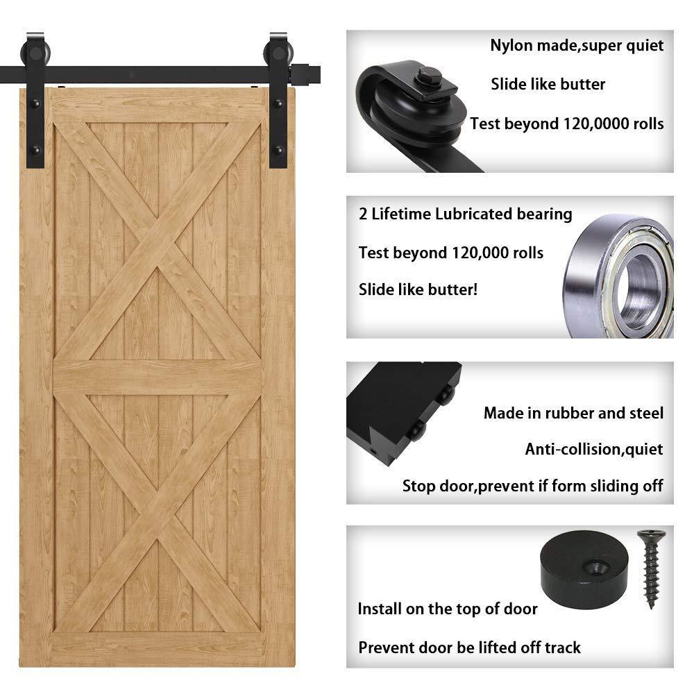 16 ft. /192 in. Frosted Black Sliding Barn Door Hardware Track Kit for Double Doors with Non-Routed Floor Guide - Super Arbor