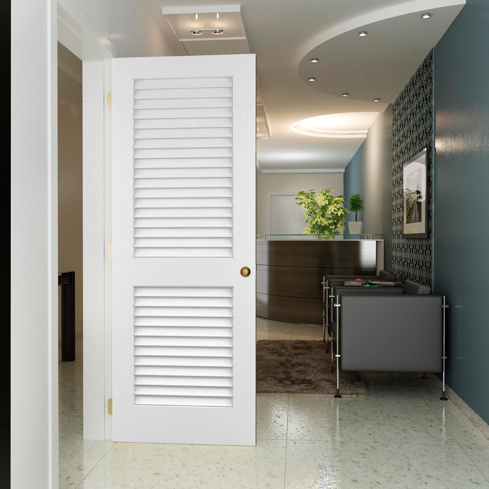 28 in. x 80 in. White Plantation Louver Panel Solid Core Wood Interior Door Slab - Super Arbor