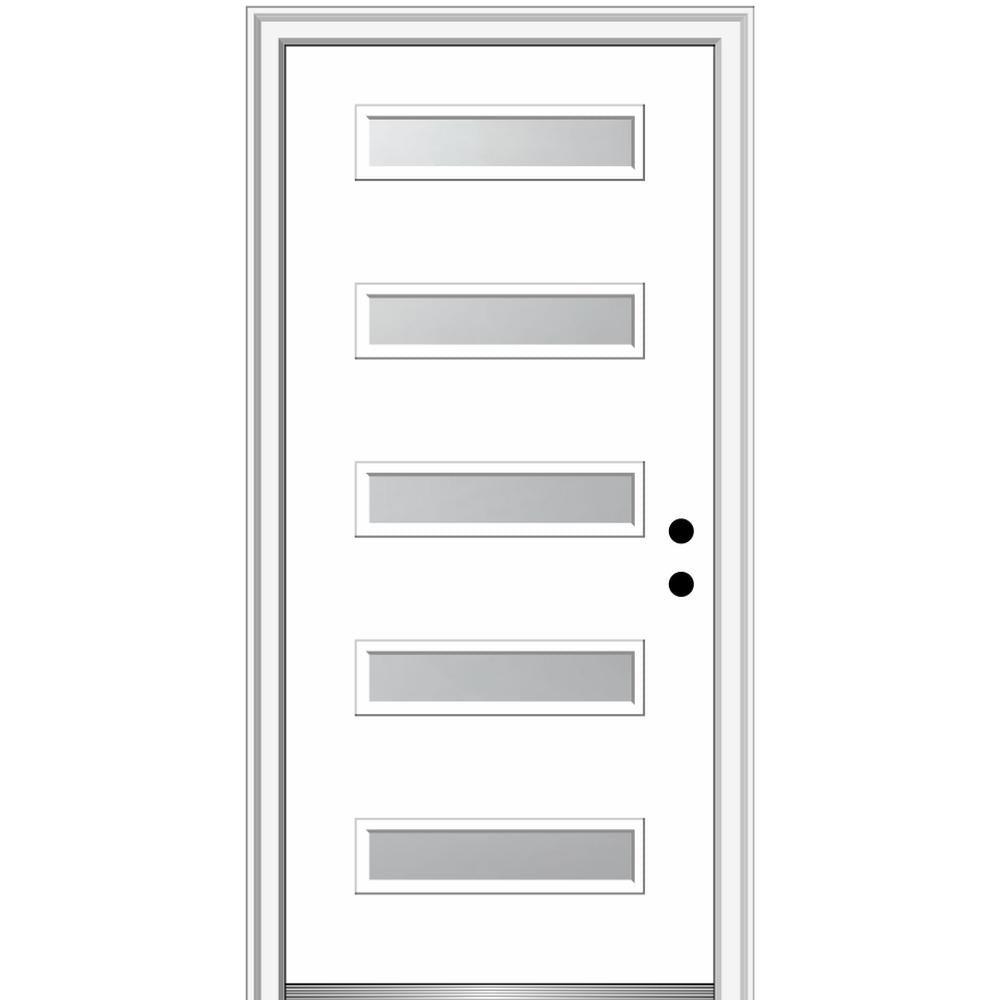 36 in. x 80 in. Davina Right-Hand Inswing 5-Lite Frosted Glass Painted Steel Prehung Front Door on 4-9/16 in. Frame - Super Arbor