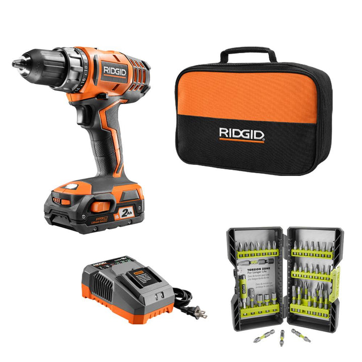 18-Volt Cordless 2-Speed 1/2 in. Compact Drill/Driver Kit and Black Oxide Drill Bit Set (21-Piece) - Super Arbor