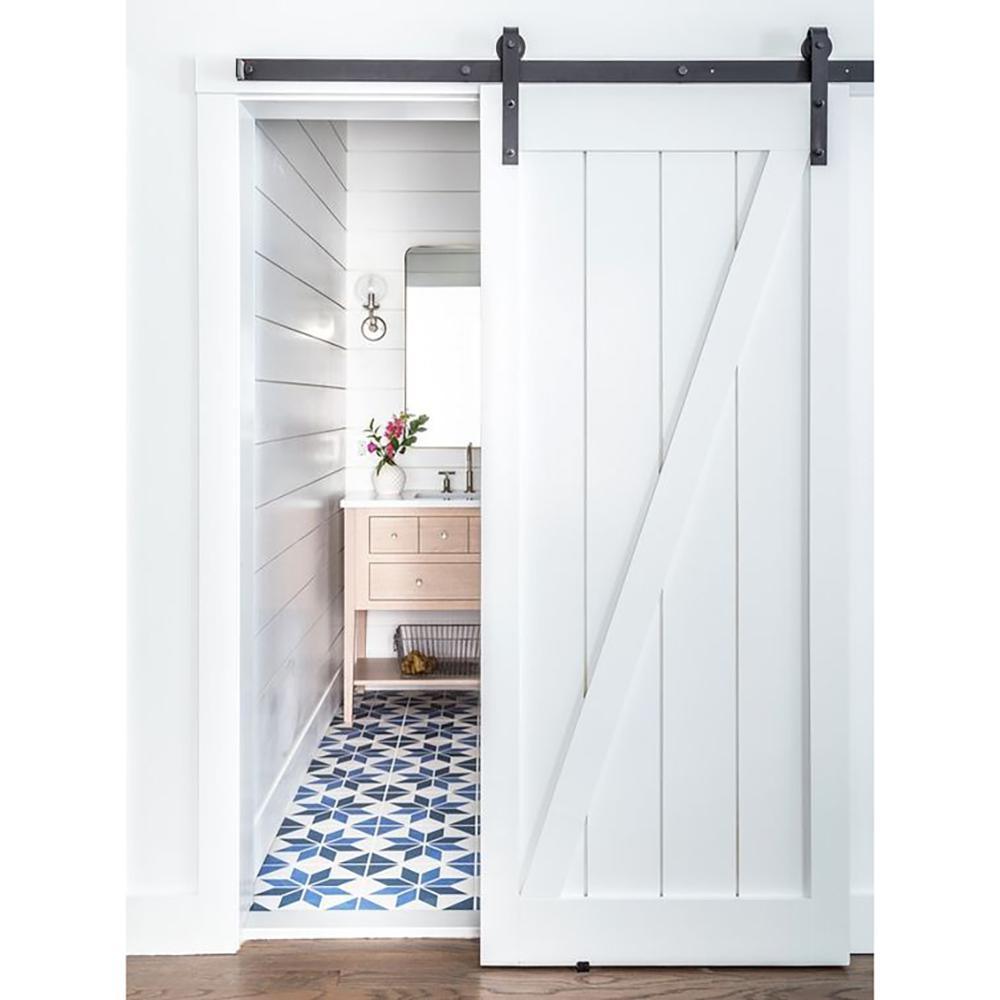 7.5 ft./90 in. Frosted Black Sliding Barn Door Hardware Track Kit for Single with Non-Routed Floor Guide - Super Arbor
