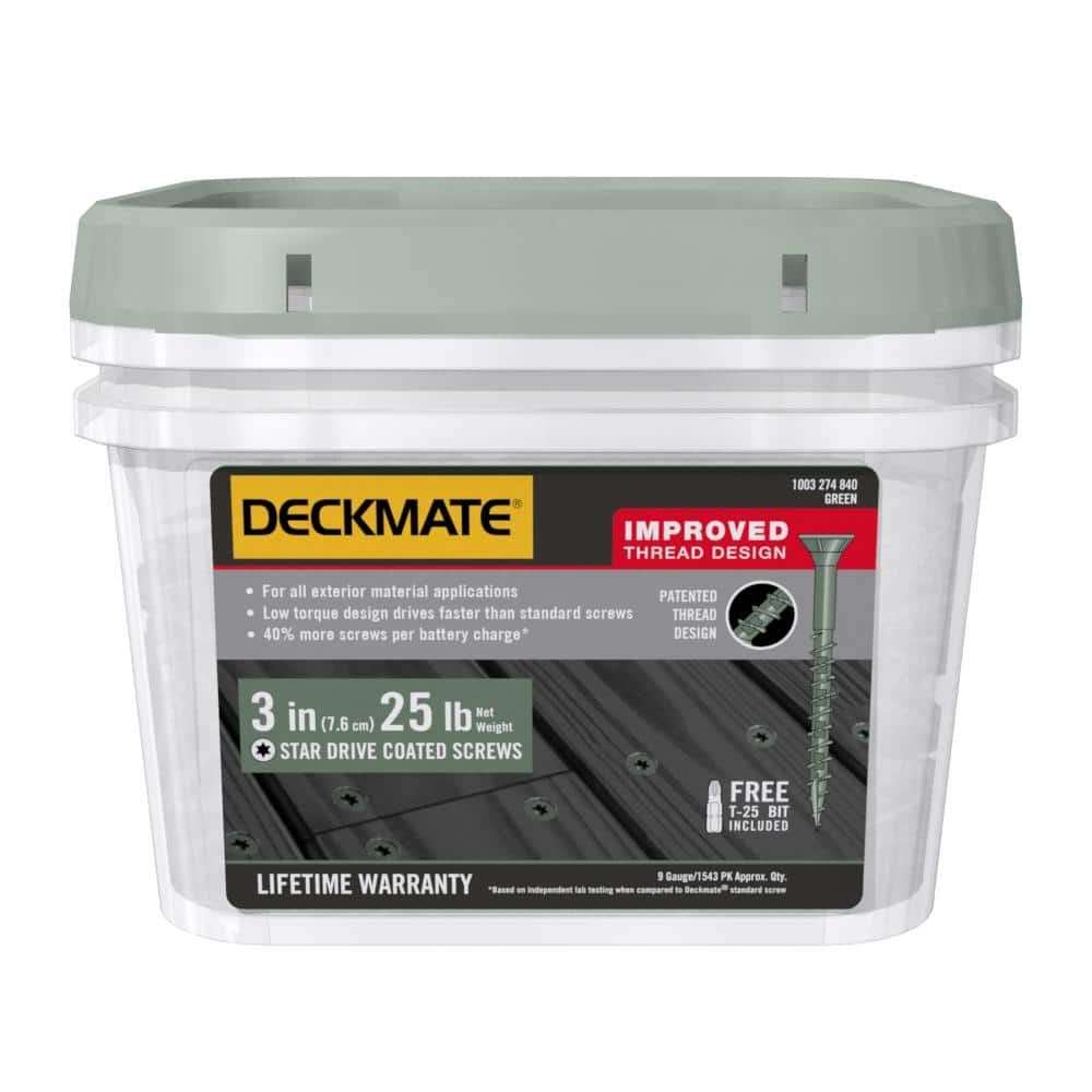 DECKMATE #9 x 3 in. Green Exterior Self-Starting Star Flat-Head