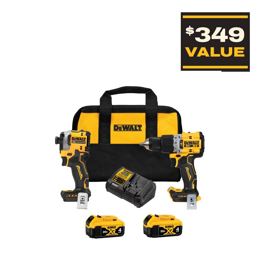 DEWALT 20V MAX XR Hammer Drill & ATOMIC Impact Driver 2-Tool Cordless Combo Kit with (2) 4.0Ah Batteries, Charger, and Bag