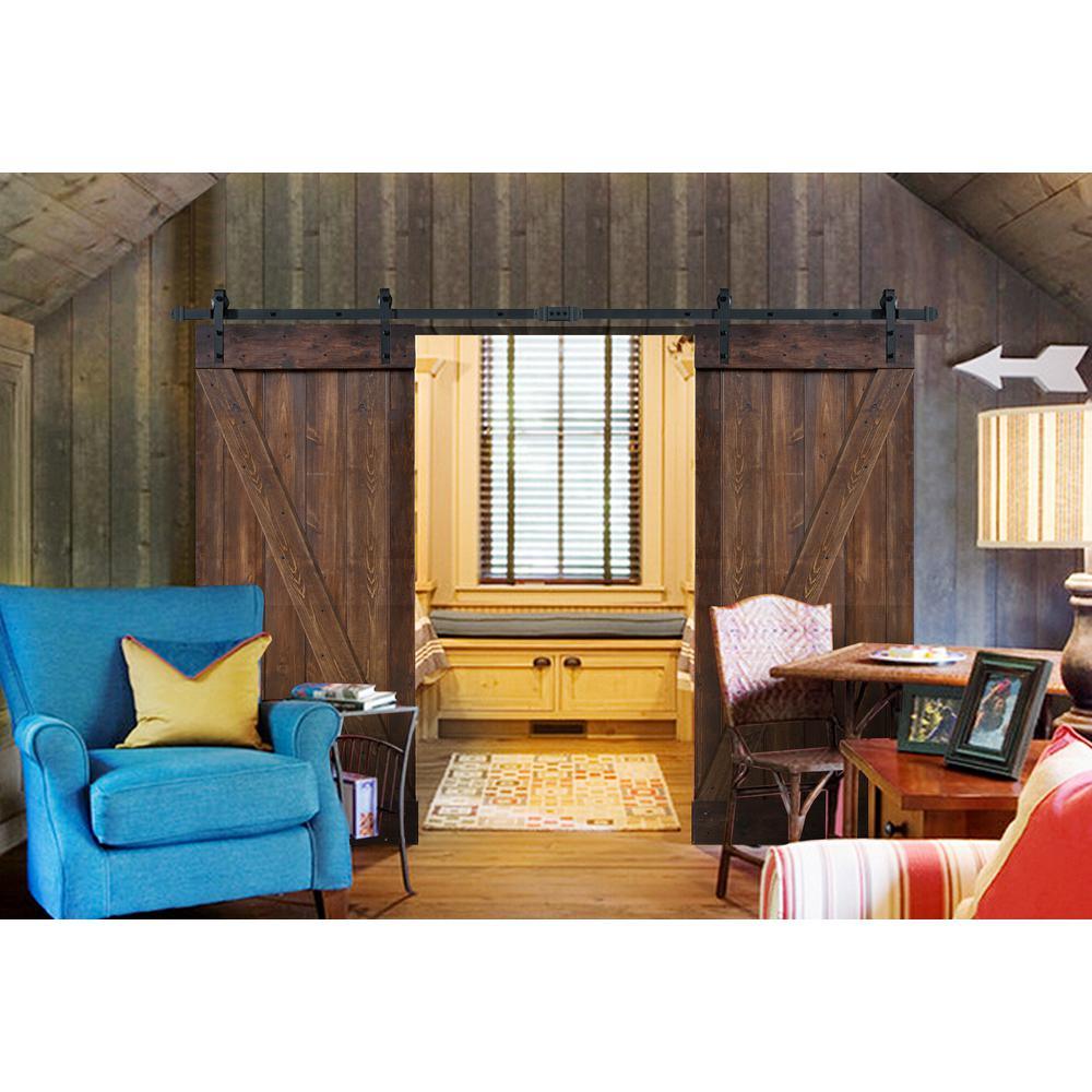72 in x 84 in Z-Series Dark Walnut DIY Finished Knotty Pine Wood Double Sliding Barn Door with Installation Hardware Kit - Super Arbor