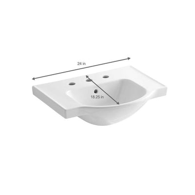 KOHLER Veer 24 in. Vitreous China Pedestal Sink Basin in White with Overflow Drain