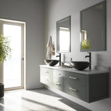 Glass Vessel Bathroom Sink in Gray Onyx and Seville Faucet Set in Matte Black - Super Arbor