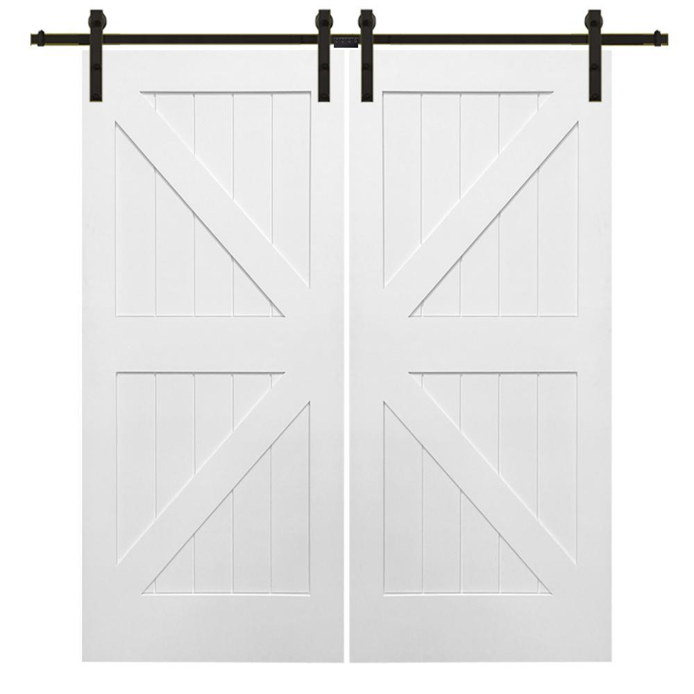 72 in. x 84 in. Primed K-Plank MDF Sliding Barn Door with Hardware Kit - Super Arbor