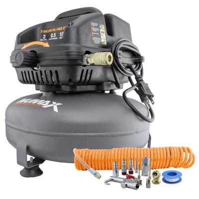 3 Gal. 1/2 HP Portable Electric Oil-Free Pancake Air Compressor with 25 ft. Air Hose and 11-Piece Inflation Kit - Super Arbor