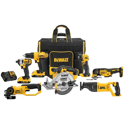 DEWALT 7-Tool 20-volt Max Power Tool Combo Kit with Soft Rolling Case (Charger Included and 2-Batteries Included)