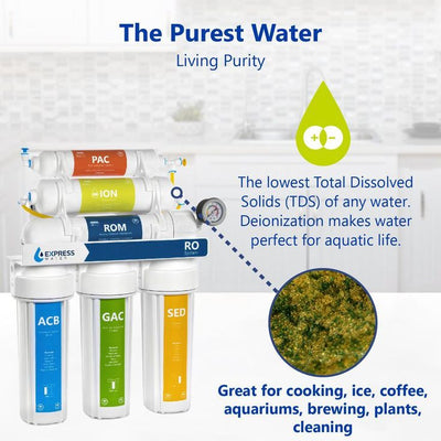 Express Water Reverse Osmosis Deionization 6 Stage Water Filtration System – with Faucet and Tank – 100 GPD