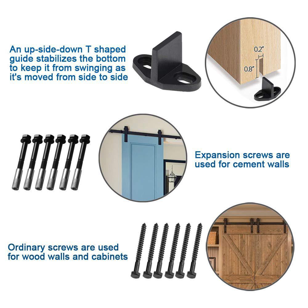 10 ft./120 in. Black Bent Strap Sliding Barn Door Track and Hardware Kit for Single Door with Floor Guide - Super Arbor
