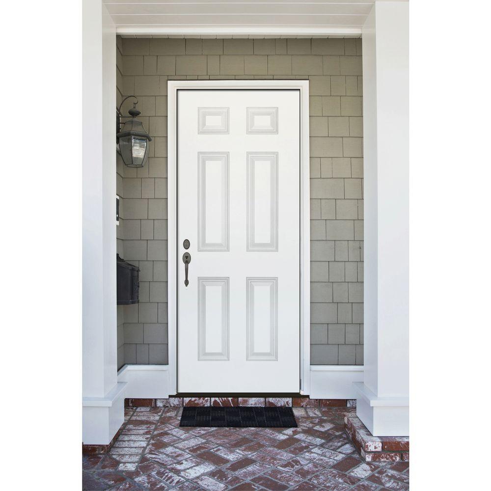 42 in. x 80 in. Premium 6 Panel Primed White Steel Prehung Front Door - Super Arbor
