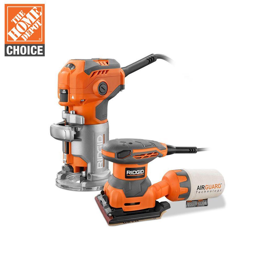 5.5 Amp Corded Fixed Base Trim Router with 2.4 Amp Corded 1/4 Sheet Sa ...