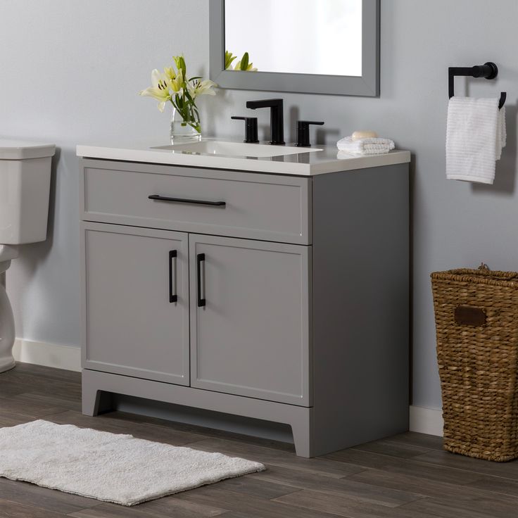 Style Selections Potter 36-in Gray Single Sink Bathroom Vanity with White Cultured Marble Top