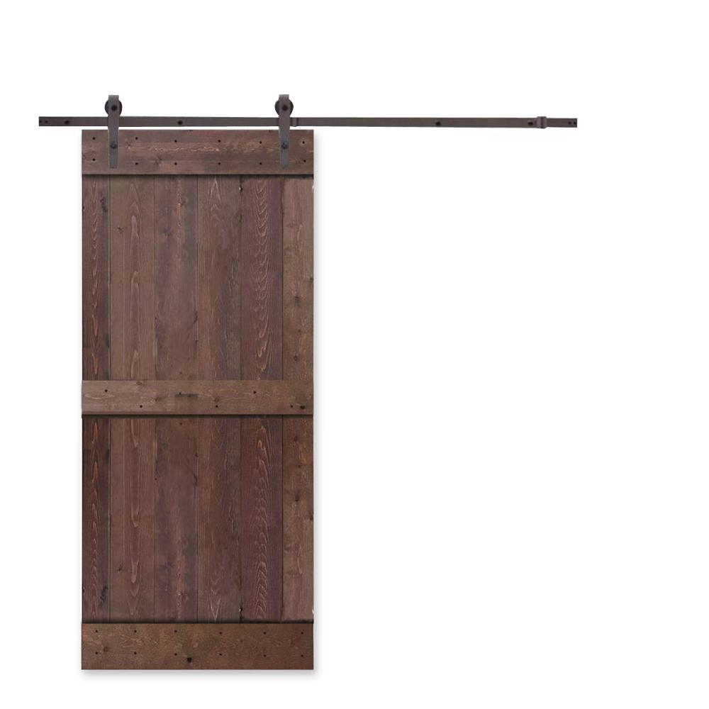 36 in. x 84 in. Mid-Bar White Knotty Pine Wood Interior Sliding Barn Door With Hardware Kit - Super Arbor