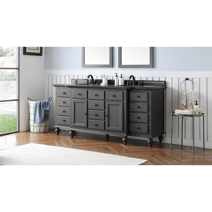 Heartside 72 in. W x 23 in. D Vanity in Dark Charcoal with Granite Vanity Top in Black with White Basin