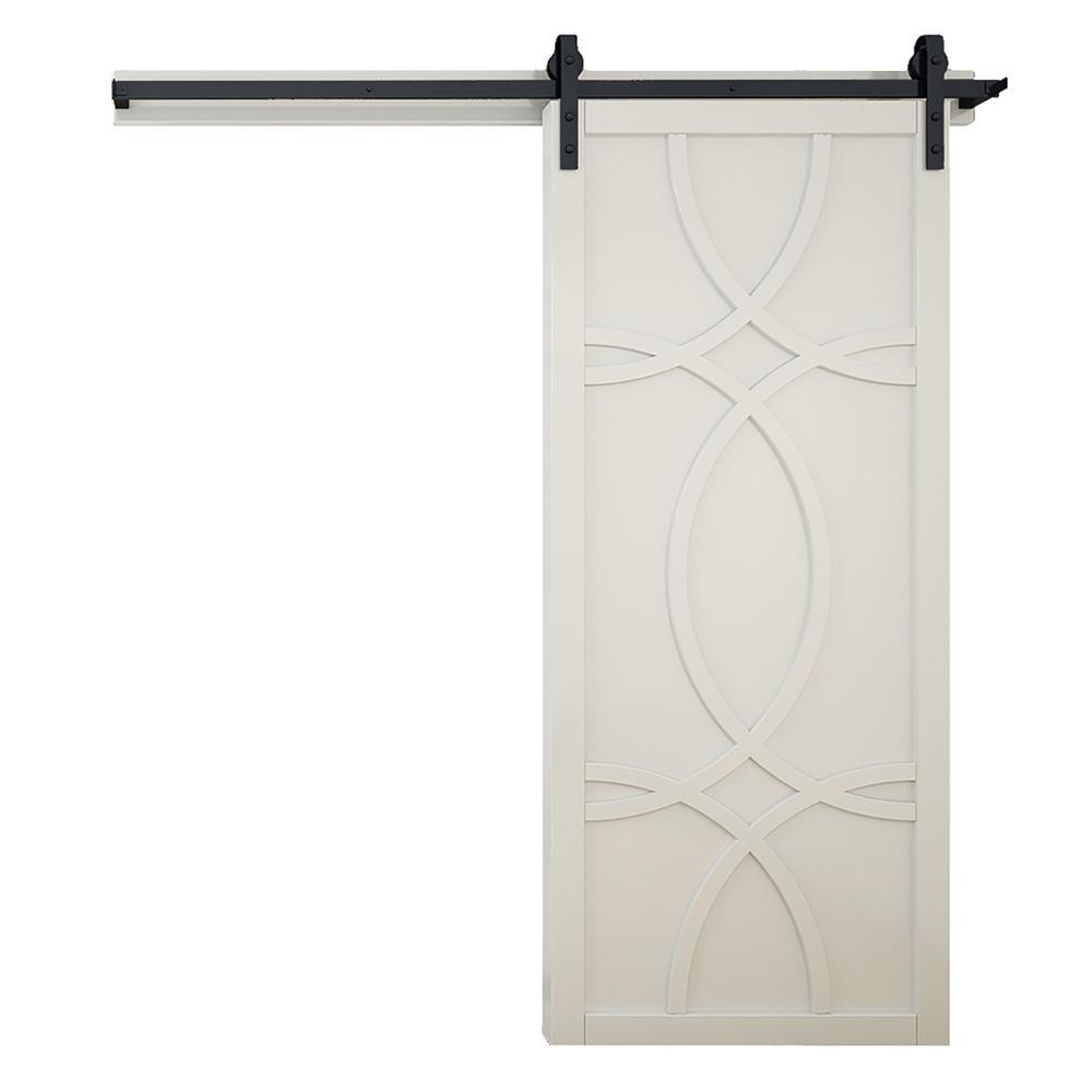 42 in. x 84 in. Hollywood Bright White Wood Sliding Barn Door with Hardware Kit - Super Arbor