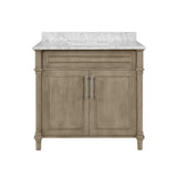 Aberdeen 24 in. W x 20 in. D Bath Vanity in White with Carrara Marble Top with White Sink - Super Arbor