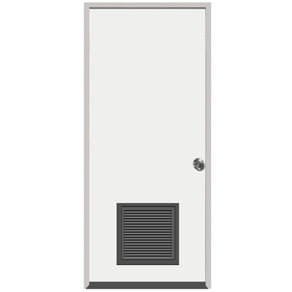 30 in. x 80 in. Premium Vented Flush White Primed Left-Hand Outswing Steel Prehung Front Door with 4 in. Wall - Super Arbor