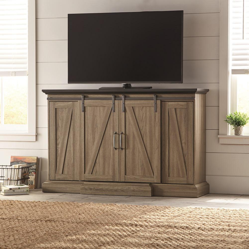 Chestnut Hill 56 in. TV Stand Electric Fireplace with Sliding Barn Door in Ash with Black Top - Super Arbor