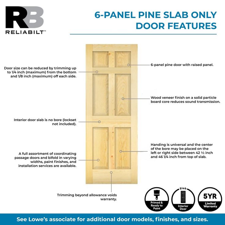 ReliaBilt 32-in x 80-in Clear 6-Panel Solid Core Unfinished Pine Wood Slab Door