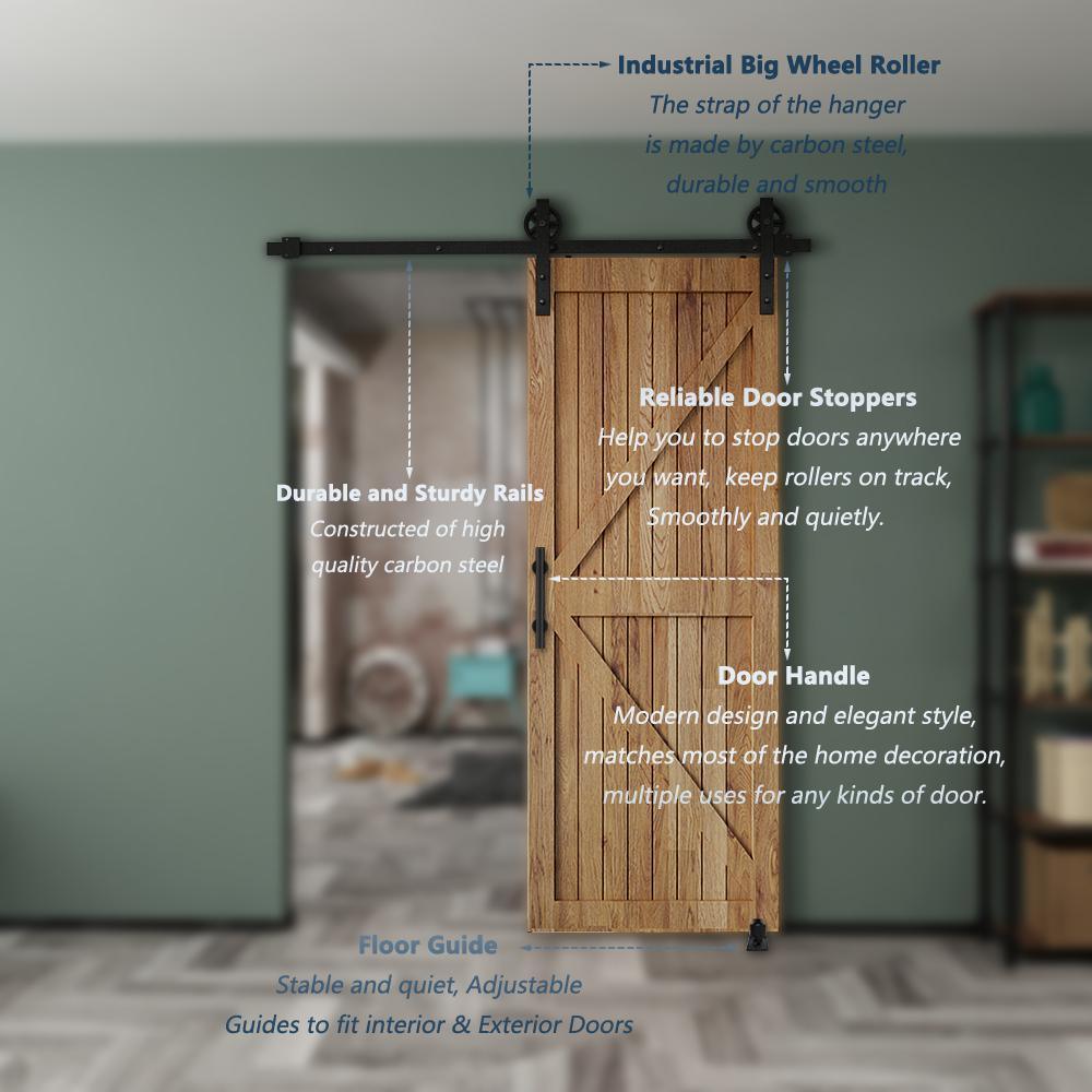 6 ft./72 in. Black Steel Bent Strap Sliding Barn Door Track and Hardware Kit with 12 in. Cylinder Handle and Floor Guide - Super Arbor