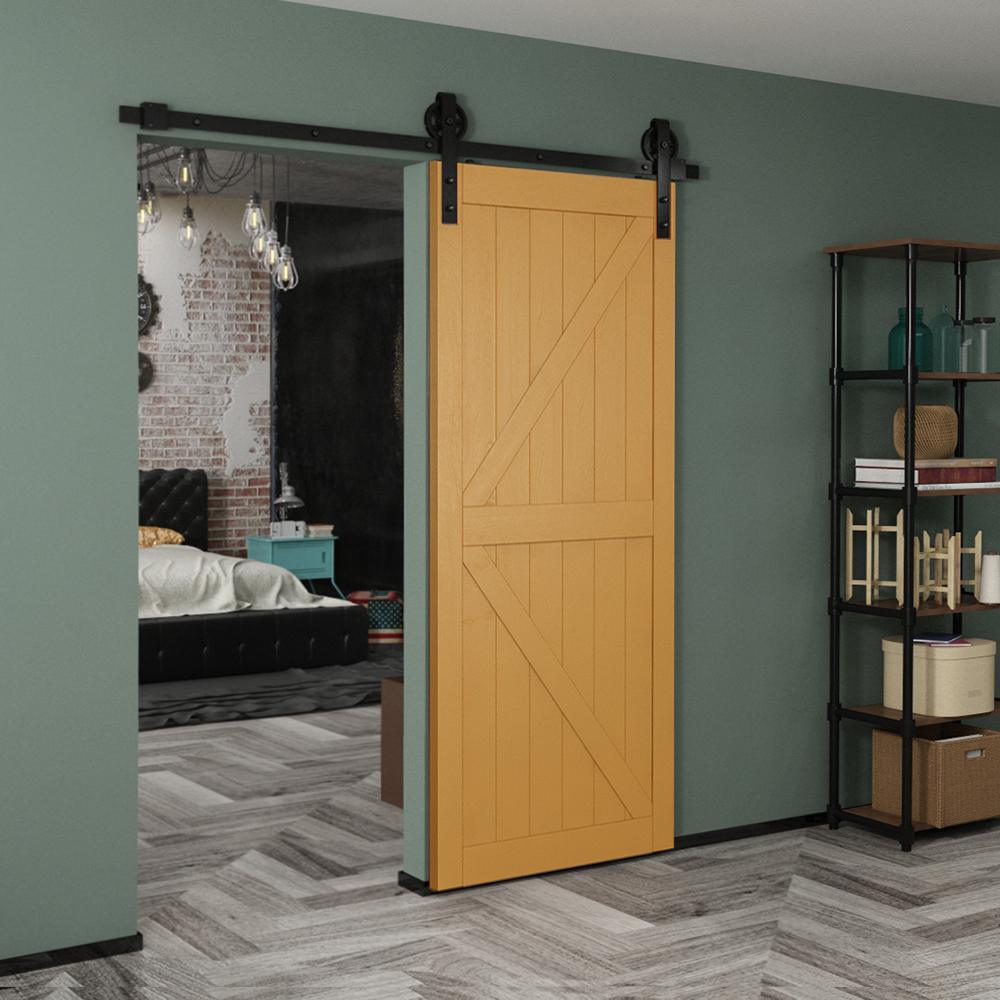 6.6 ft./79 in. Black Sliding Barn Door Track and Hardware Kit with Bigwheel J Shape Hanger for Single Door - Super Arbor