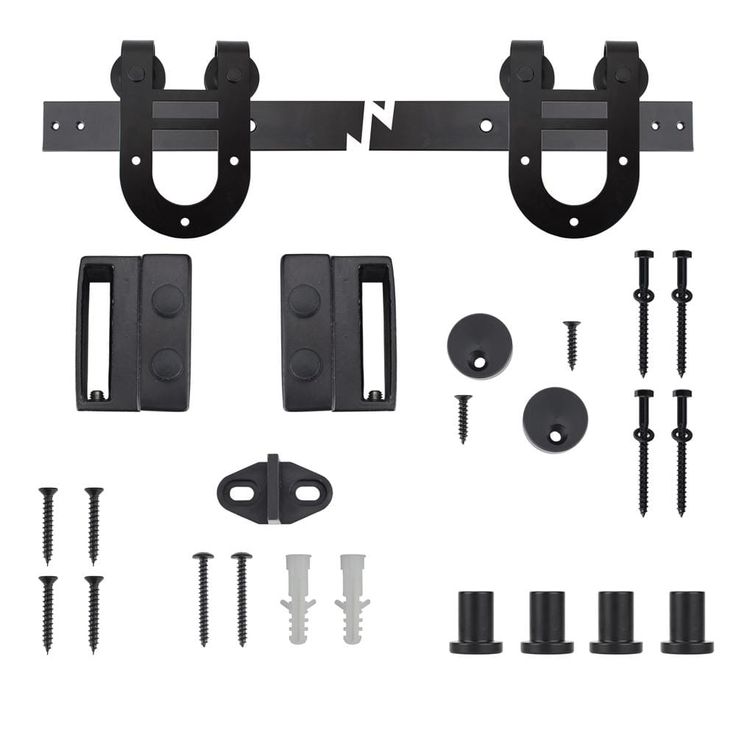 72 in. Black Horseshoe Sliding Barn Door Track and Hardware Kit