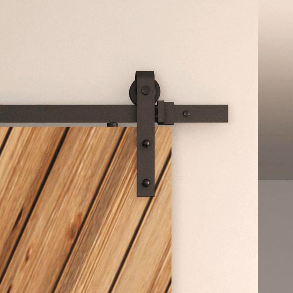 78 in. Soft Close Black Solid Steel Sliding Rolling Barn Door Hardware Kit for Single Wood Doors - Super Arbor