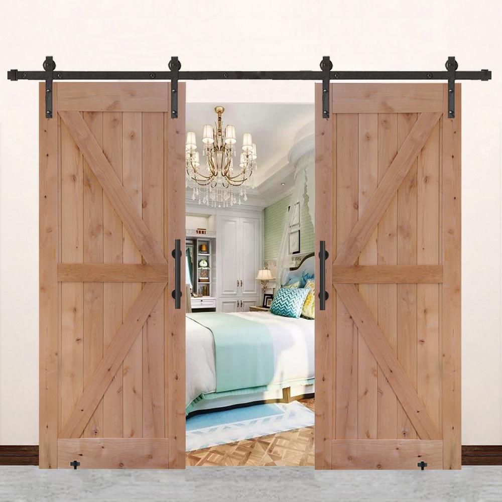 60 in. x 84 in. Assembled Bi-Parting Rustic Unfinished Hardwood Interior Sliding Barn Door Slab with Hardware Kit - Super Arbor