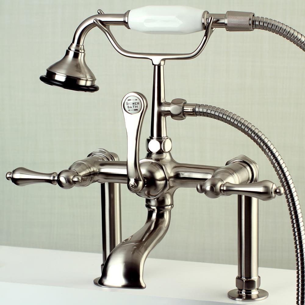 Classic Double Ended 66 in. Cast Iron Clawfoot Bathtub in White and Faucet Combo in Brushed Nickel - Super Arbor