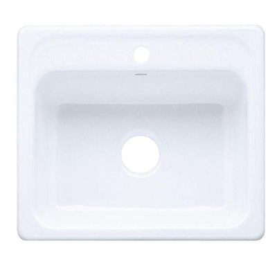 Mayfield Drop-In Cast Iron 25 in. 1-Hole Single Bowl Kitchen Sink in White - Super Arbor