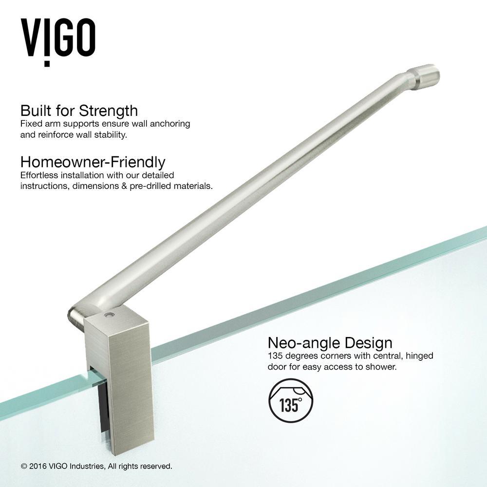 Piedmont 36.125 in. x 73.375 in. Frameless Neo-Angle Hinged Corner Shower Enclosure in Brushed Nickel with Clear Glass - Super Arbor