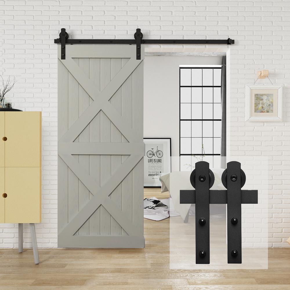 6.6 ft./79 in. Black Sliding Barn Door Track and Hardware Kit with I-Shape Hanger For Single Door - Super Arbor