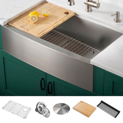 Kore Workstation Farmhouse Stainless Steel 33 in. 16-Gauge Undermount Single Bowl Kitchen Sink with Accessories