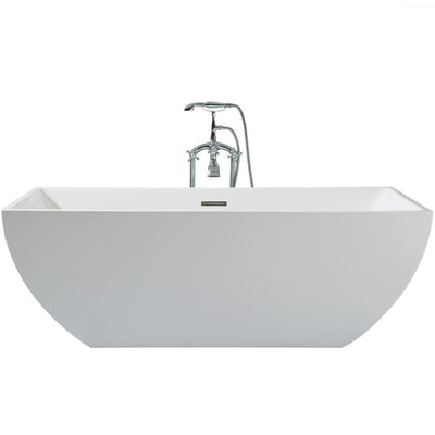 67 in. Acrylic Center Drain Rectangle Flat Bottom Freestanding Bathtub in White - Super Arbor
