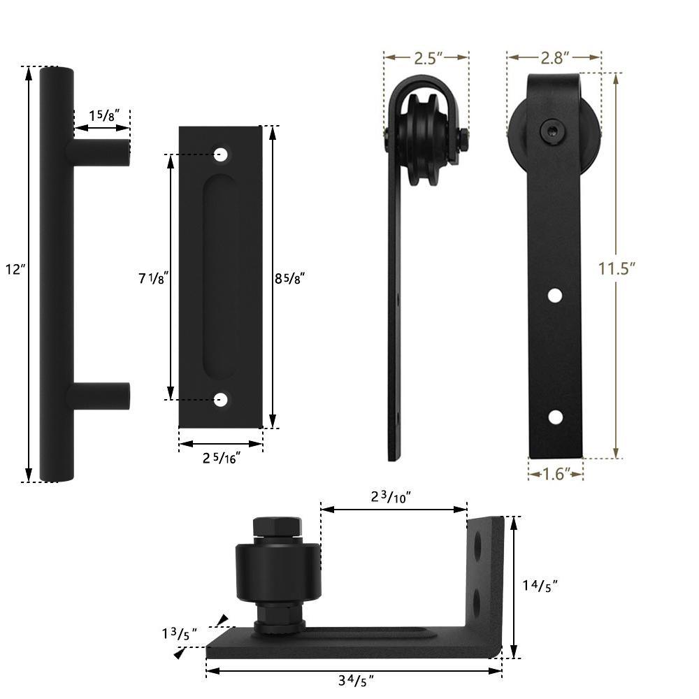 6.6 ft./79 in. Black Steel Strap Sliding Barn Door Track and Hardware Kit with 12 in. Cylinder Handle and Floor Guide - Super Arbor