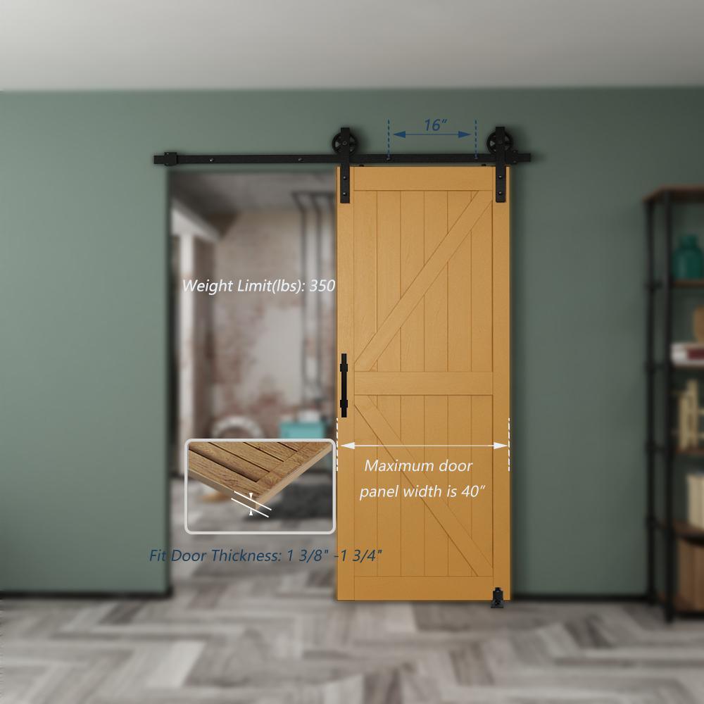6.6 ft./79 in. Black Steel Strap Sliding Barn Door Track and Hardware Kit with 12 in. Square Handle and Floor Guide - Super Arbor