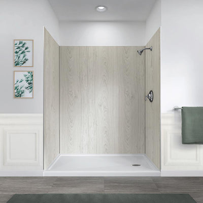 Jetcoat 32 in. x 60 in. x 78 in. Shower Kit in Driftwood with Right Drain Base in White (5-Piece) - Super Arbor