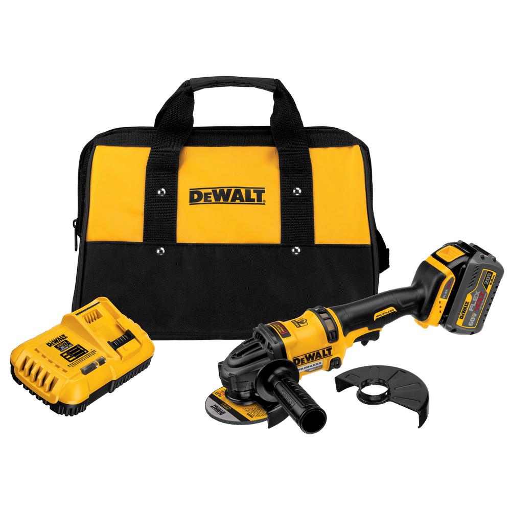 FLEXVOLT 60-Volt MAX Lithium-Ion Cordless Brushless 4-1/2 in. Angle Grinder with Battery, Charger, Bag and Bonus Battery