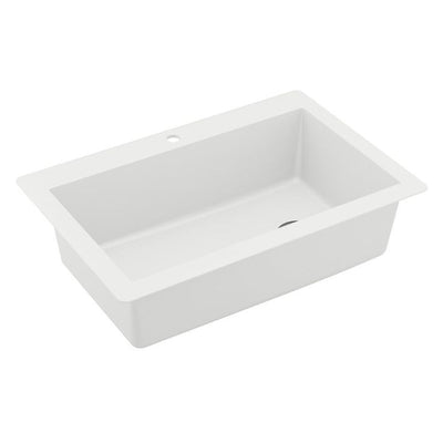 Drop-In Quartz Composite 33 in. 1-Hole Single Bowl Kitchen Sink in White