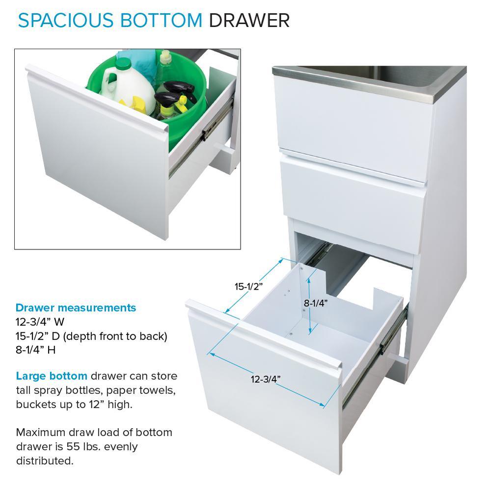 All-in-One 15.5 in. x 22.4 in. x 34.9 in. Metal Drop-In Laundry/Utility Sink and Cabinet in White - Super Arbor