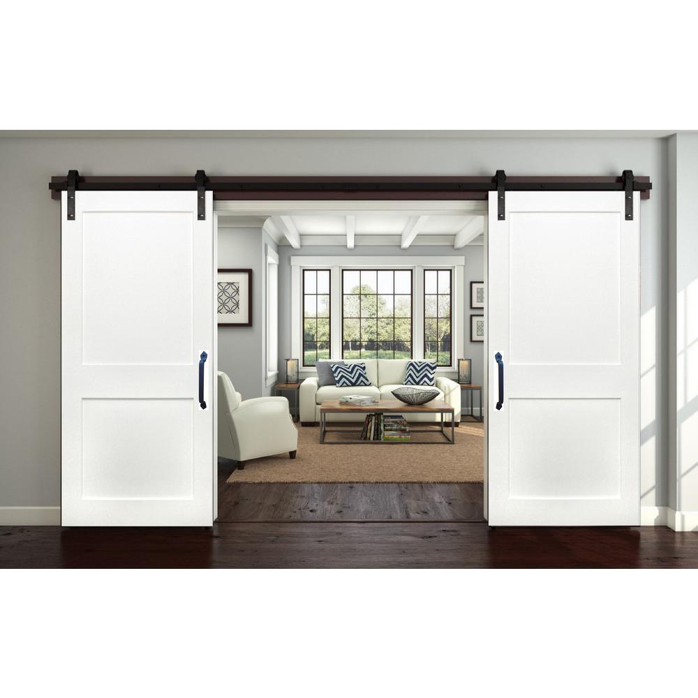 72 in. x 84 in. By-Part Prime 2-Panel Shaker Wood Sliding Barn Door with Bronze Hardware Kit - Super Arbor