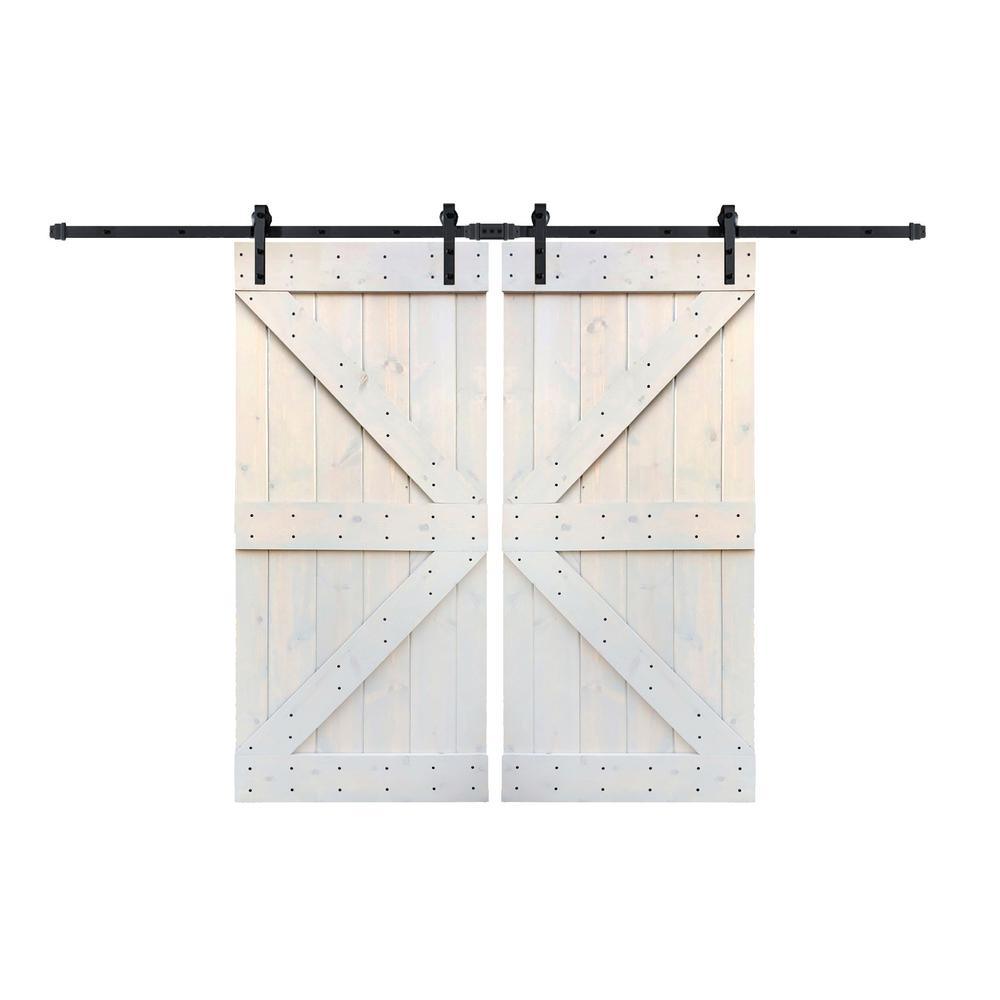 72 in x 84 in K Series Dark Walnut DIY Finished Knotty Pine Wood Double Sliding Barn Door Slab with Hardware Kit - Super Arbor
