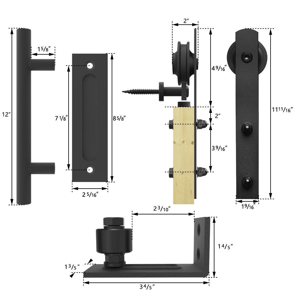 8 ft./96 in. Black Steel Straight Sliding Barn Door Track and Hardware Kit with 12 in. Cylinder Handle and Floor Guide - Super Arbor