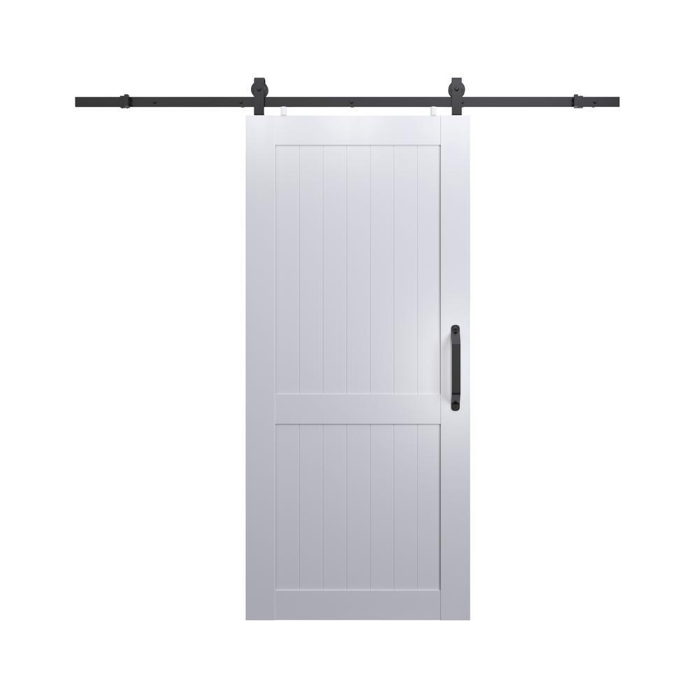 36 in. x 84 in. Millbrooke White H Style Ready to Assemble PVC Vinyl Sliding Barn Door with Hardware Kit - Super Arbor