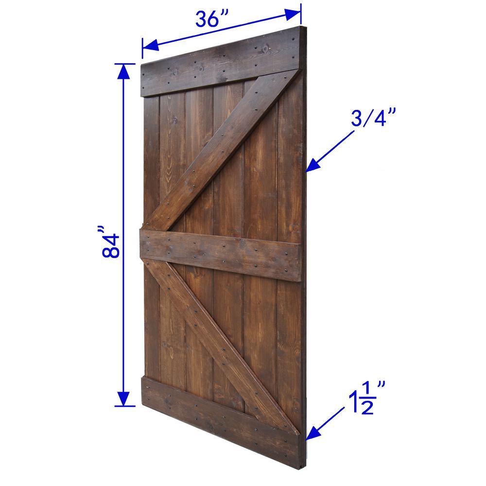 72 in x 84 in K Series Dark Walnut DIY Finished Knotty Pine Wood Double Sliding Barn Door Slab with Hardware Kit - Super Arbor