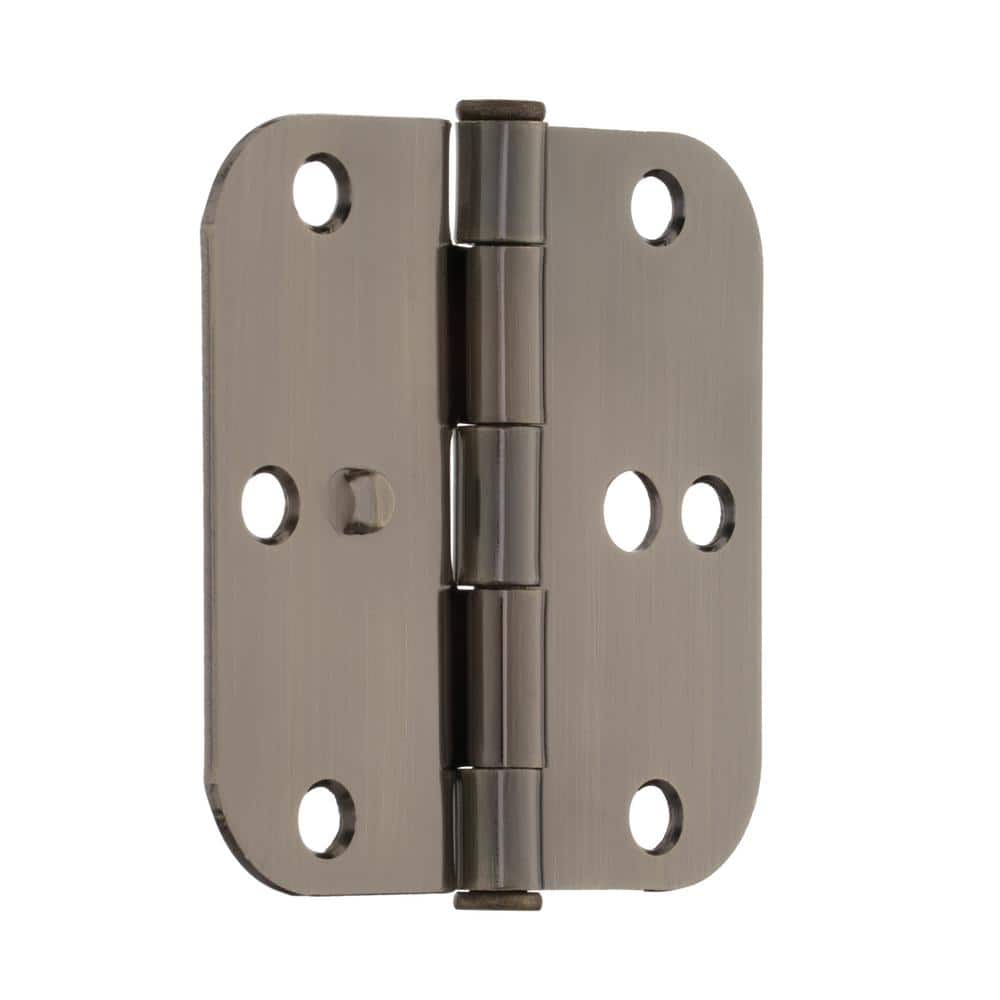 Everbilt 3-1/2 in. Antique Brass Security Door Hinges, 5/8 in. Radius – Value Pack (3-Pack)