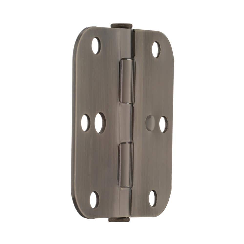 Everbilt 3-1/2 in. Antique Brass Security Door Hinges, 5/8 in. Radius – Value Pack (3-Pack)