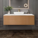 Eviva Leah 44 in. W x 20 in. D Medium Oak Wallmount Bathroom Vanity with White Solid Surface Top and Vessel Sink